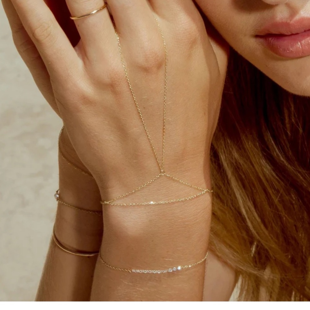 14K Solid Gold Hand Chain Bracelet